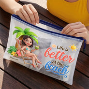 Art Design,Confident,Beach,Gift For Yourself,Summer,Gift For Women,Photo - Beach Chair 3D Effect - Custom Photo 3D Summer Concept Just A Girl Who Loves Beaches - Personalized Mesh Zipper Pouch