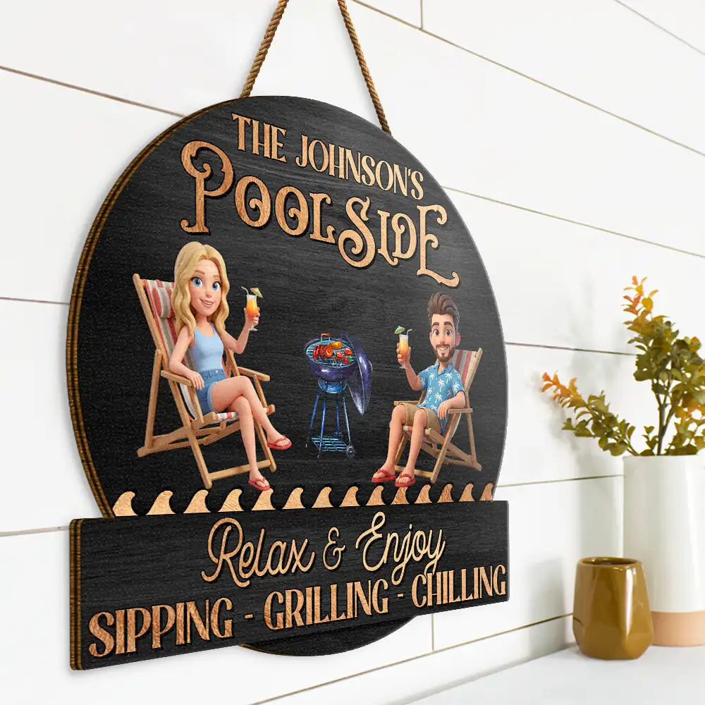 Poolside, Outdoor Decor, Custom Photo, Art Design, Summer, Gift For Couples, Humorous, Photo - Beach Chair 3D Effect - Custom Photo 3D Summer Concept Couple Poolside Paradise Relax Enjoy - Personalized Custom Shaped Wood Sign