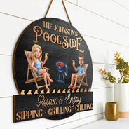 Poolside, Outdoor Decor, Custom Photo, Art Design, Summer, Gift For Couples, Humorous, Photo - Beach Chair 3D Effect - Custom Photo 3D Summer Concept Couple Poolside Paradise Relax Enjoy - Personalized Custom Shaped Wood Sign