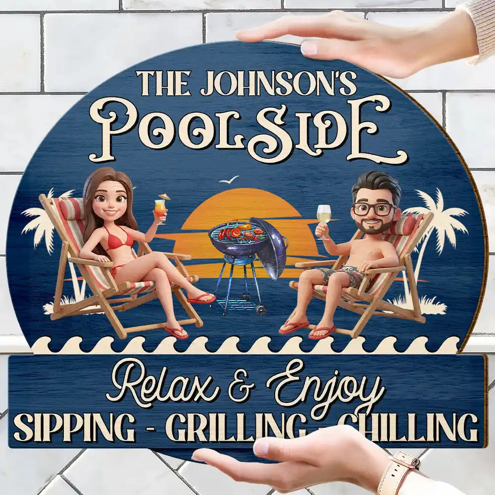 Poolside, Outdoor Decor, Custom Photo, Art Design, Summer, Gift For Couples, Humorous, Photo - Beach Chair 3D Effect - Custom Photo 3D Summer Concept Couple Poolside Paradise Relax Enjoy - Personalized Custom Shaped Wood Sign