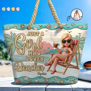 Custom Photo, Beach, Art Design, Summer, Gift For Yourself, Playful, Photo - Beach Chair 3D Effect - Custom Photo 3D Summer Concept Just A Girl Who Loves Beaches - Personalized Beach Bag