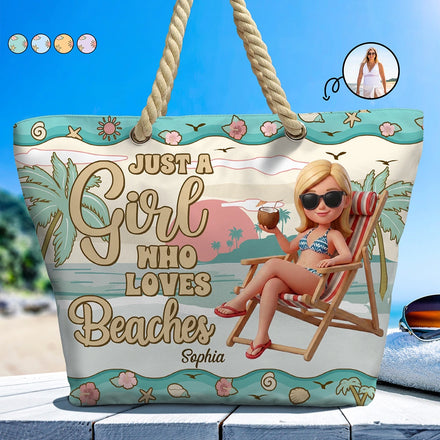 Custom Photo 3D Summer Concept Just A Girl Who Loves Beaches Vacation - Personalized Beach Bag