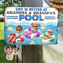 Adorable, Art Design, Gift For Grandchildren, Gift For Grandkids, Gift For Grandma, Custom Photo, Grandma - Grandkids, Summer, Photo - Swimming Float 3D Effect - Custom Photo 3D Summer Concept Life Is Better At Grandma & Grandpa Pool - Personalized Classic Metal Signs