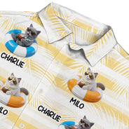 Custom Photo, Art Design, Summer, Pet Lovers, Playful, Photo - Swimming Float 3D Effect - Custom Photo 3D Summer Concept Poolside Beach Vacation Dog Cat - Personalized Hawaiian Shirt