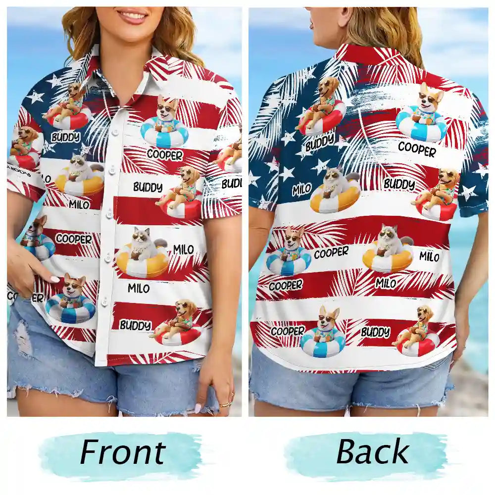 Custom Photo, Art Design, Summer, Pet Lovers, Playful, Photo - Swimming Float 3D Effect - Custom Photo 3D Summer Concept Poolside Beach Vacation Dog Cat - Personalized Hawaiian Shirt