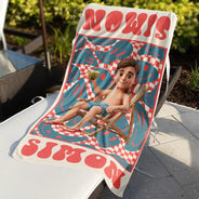 Custom Photo,Beach,Art Design,Summer,Gift For Yourself,Playful,Photo - Beach Chair 3D Effect - Custom Photo 3D Summer Concept Retro Traveling Beach Poolside Swimming Picnic - Personalized Beach Towel