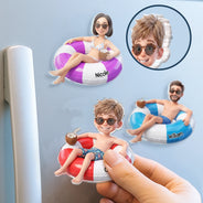 Custom Photo, Art Design, Summer, Family, Cruising, Adorable, Photo - Swimming Float 3D Effect - Custom Photo 3D Summer Concept Swimming Float Cruising - Personalized Acrylic Magnet