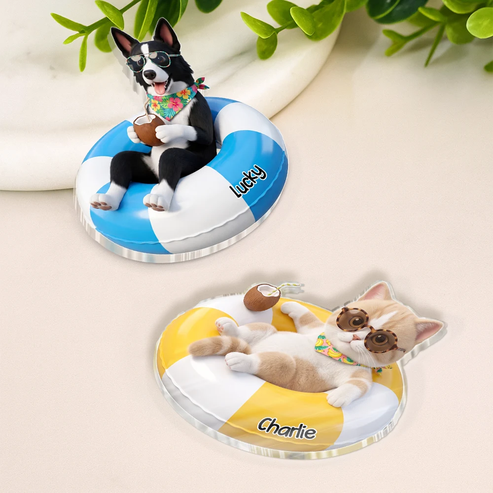 Custom Photo, Art Design, Summer, Family, Cruising, Adorable, Photo - Swimming Float 3D Effect - Custom Photo 3D Summer Concept Swimming Float Cruising - Personalized Acrylic Magnet