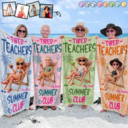 Custom Photo, Beach, Art Design, Summer, Teacher, Humorous, Photo - Beach Chair 3D Effect - Custom Photo 3D Summer Concept Tired Teacher Summer Club - Personalized Beach Towel