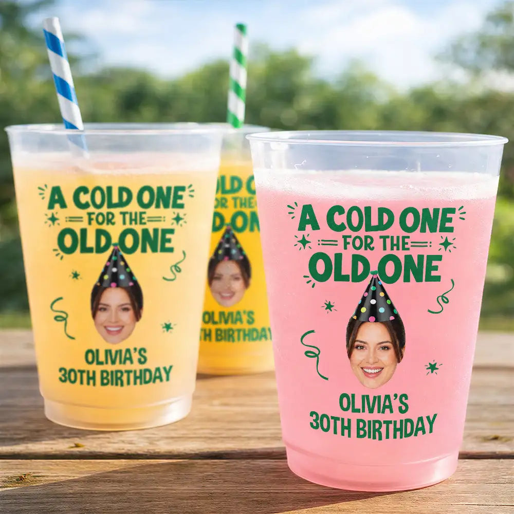 Family,Gift For Bestie,Gift For Men,Gift For Women,Gift For Yourself,Gift For Mother,Gift For Grandpa,Gift For Father,Photo,Humorous - Custom Photo A Cold One For The Old One - Personalized Frosted Cups
