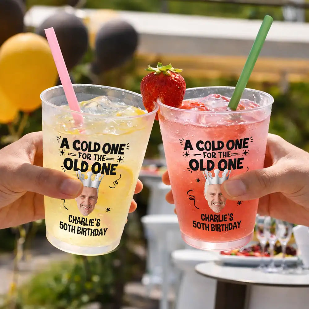 Family,Gift For Bestie,Gift For Men,Gift For Women,Gift For Yourself,Gift For Mother,Gift For Grandpa,Gift For Father,Photo,Humorous - Custom Photo A Cold One For The Old One - Personalized Frosted Cups