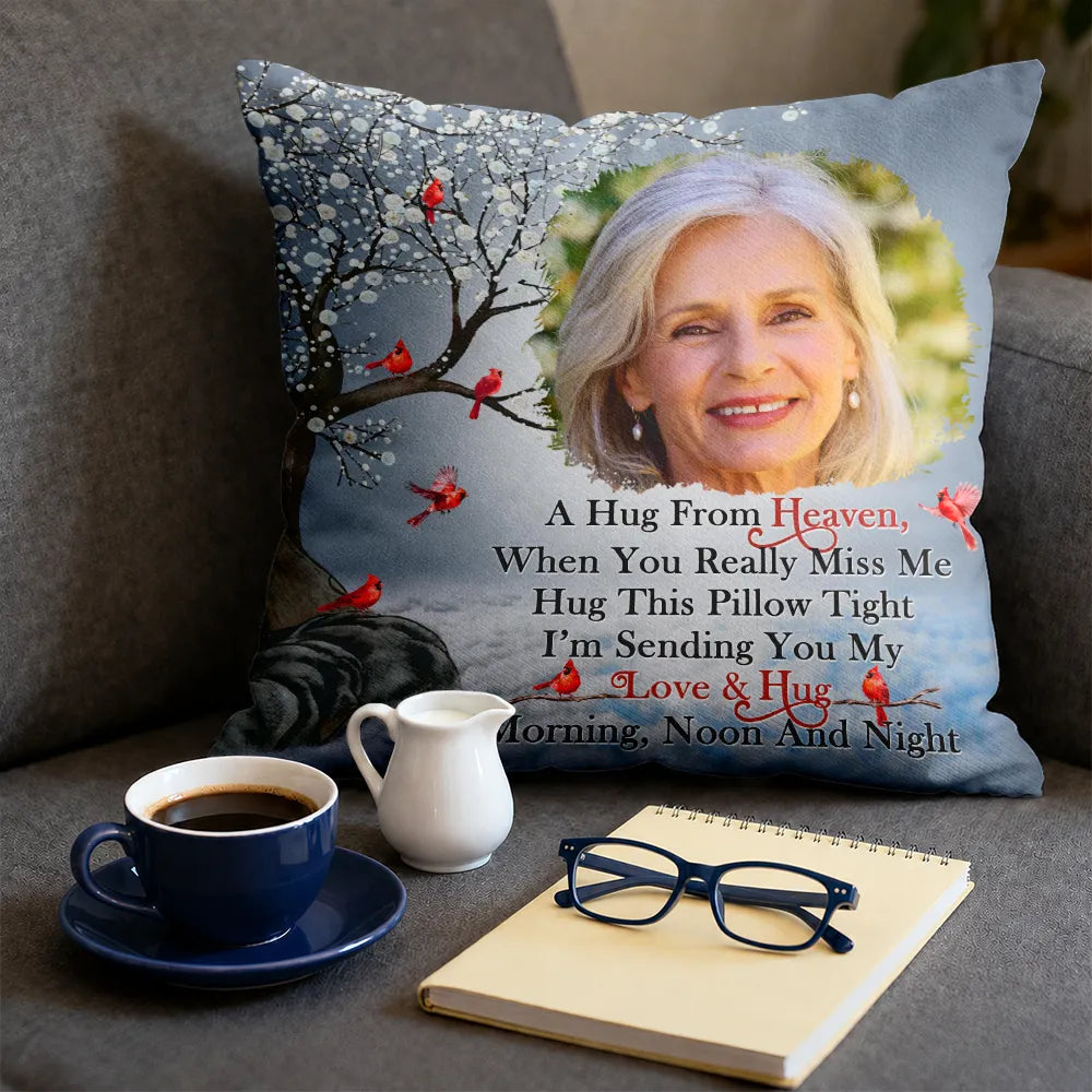 Custom Photo A Hug From Heaven - Memorial Gift For Family, Friends - Personalized Pillow