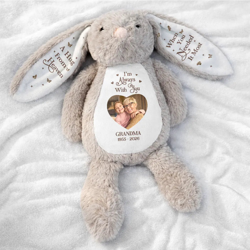 Memorial Loved One,Christmas,Custom Photo,Sympathetic,Gift For Kids,Memorial,Upload Full Photo - Custom Photo A Hug From Heaven Memorial Gift For Kids Loss Of A Loved One - Personalized Soft Toy Bunny