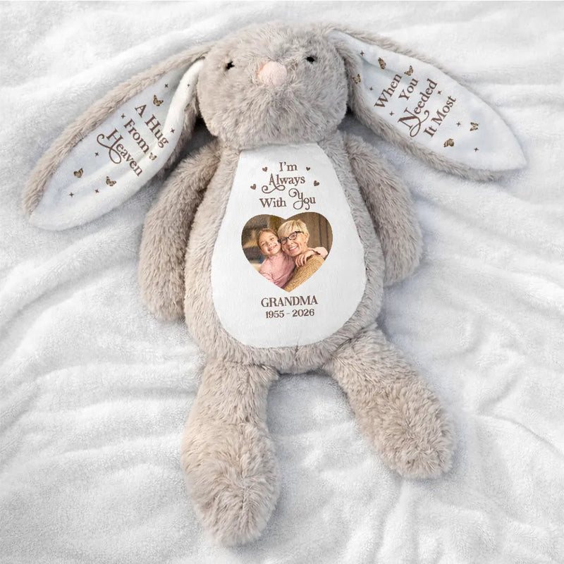 Memorial Loved One,Christmas,Custom Photo,Sympathetic,Gift For Kids,Memorial,Upload Full Photo - Custom Photo A Hug From Heaven Memorial Gift For Kids Loss Of A Loved One - Personalized Soft Toy Bunny