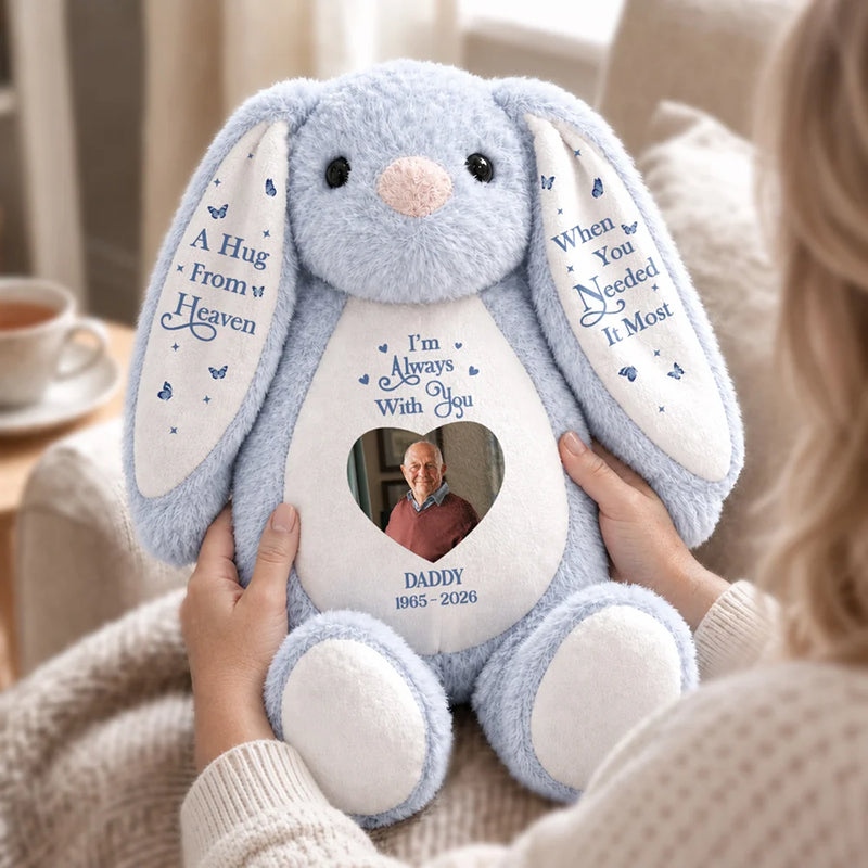 Memorial Loved One,Christmas,Custom Photo,Sympathetic,Gift For Kids,Memorial,Upload Full Photo - Custom Photo A Hug From Heaven Memorial Gift For Kids Loss Of A Loved One - Personalized Soft Toy Bunny