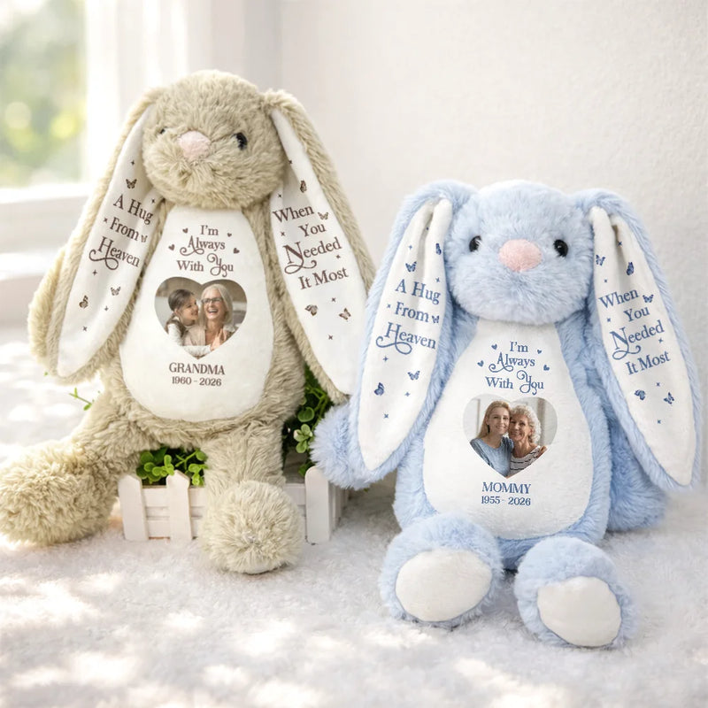 Memorial Loved One,Christmas,Custom Photo,Sympathetic,Gift For Kids,Memorial,Upload Full Photo - Custom Photo A Hug From Heaven Memorial Gift For Kids Loss Of A Loved One - Personalized Soft Toy Bunny