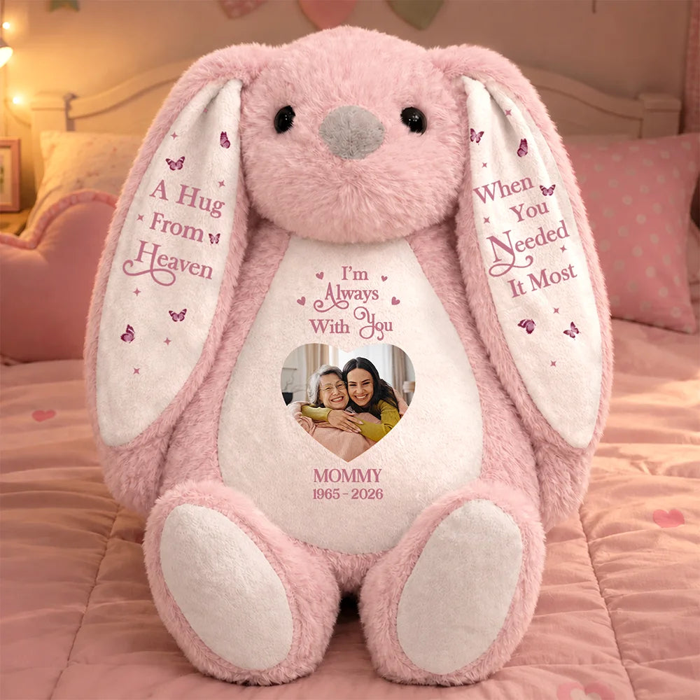 Memorial Loved One,Christmas,Custom Photo,Sympathetic,Gift For Kids,Memorial,Upload Full Photo - Custom Photo A Hug From Heaven Memorial Gift For Kids Loss Of A Loved One - Personalized Soft Toy Bunny