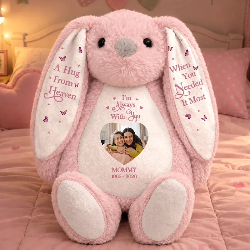 Memorial Loved One,Christmas,Custom Photo,Sympathetic,Gift For Kids,Memorial,Upload Full Photo - Custom Photo A Hug From Heaven Memorial Gift For Kids Loss Of A Loved One - Personalized Soft Toy Bunny