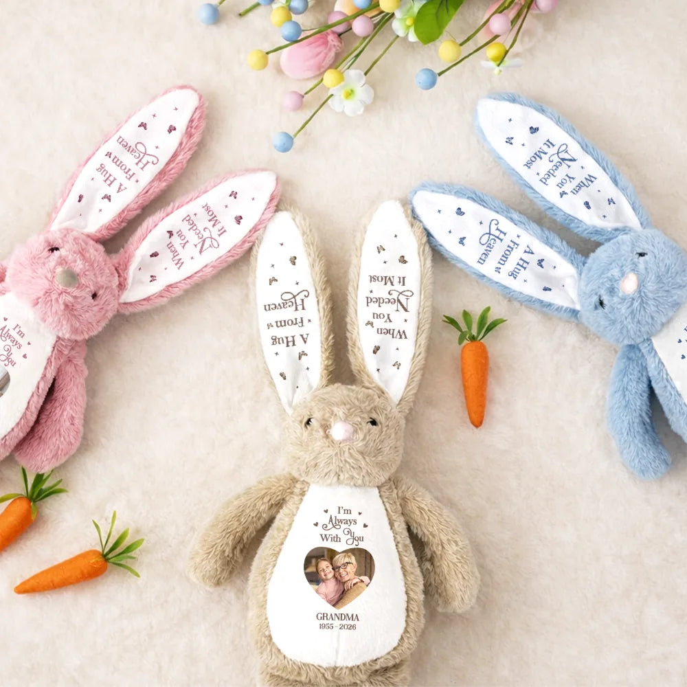Memorial Loved One,Christmas,Custom Photo,Sympathetic,Gift For Kids,Memorial,Upload Full Photo - Custom Photo A Hug From Heaven Memorial Gift For Kids Loss Of A Loved One - Personalized Soft Toy Bunny