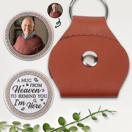 Custom Photo A Hug From Heaven Printed Gemstone Art - Personalized Leather Pocket Hug