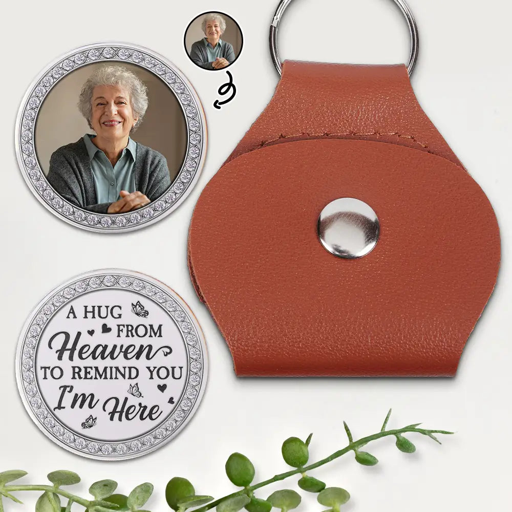 Custom Photo, Memorial, Family, Parents, Gift For Grandparents, Love - Custom Photo A Hug From Heaven Printed Gemstone Art - Personalized Leather Pocket Hug