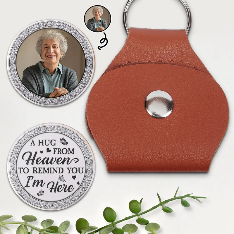 Custom Photo, Memorial, Family, Parents, Gift For Grandparents, Love - Custom Photo A Hug From Heaven Printed Gemstone Art - Personalized Leather Pocket Hug