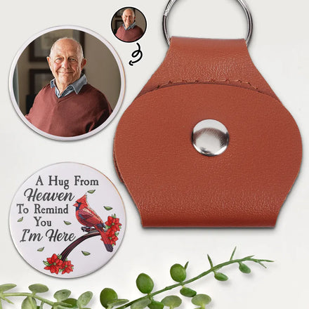 Custom Photo A Hug From Heaven To Remind You I Am Here - Personalized Leather Pocket Hug