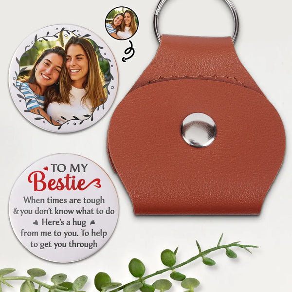 Memorial, Custom Photo, Family, Love, Parents, Gift For Grandparents - Custom Photo A Hug From Me To You To Get You Through - Personalized Leather Pocket Hug
