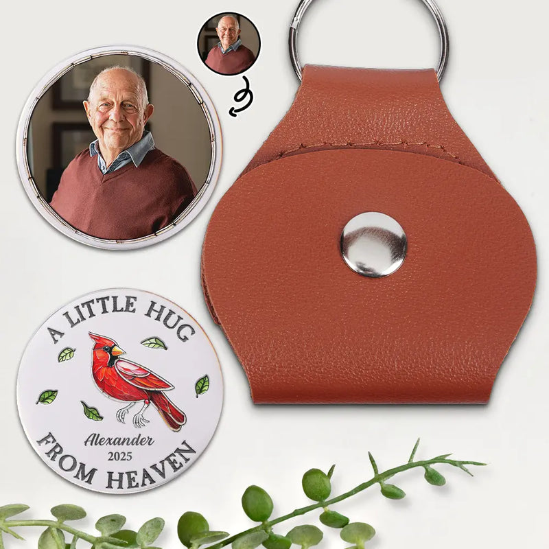 Memorial,Custom Photo,Family,Love,Parents,Gift For Grandparents - Custom Photo A Little Hug From Heaven - Personalized Leather Pocket Hug