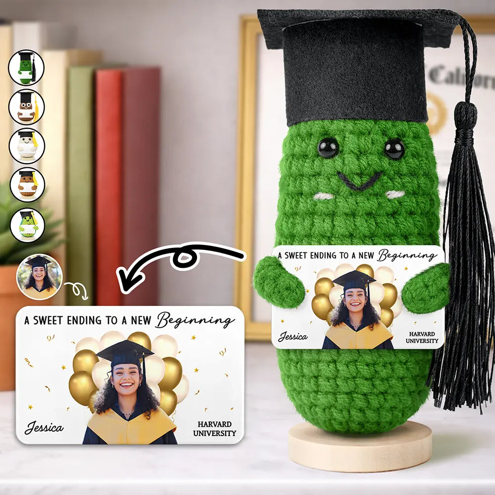 Custom Photo A Sweet Ending To A New Beginning - Personalized Doll Crochet With Custom Card