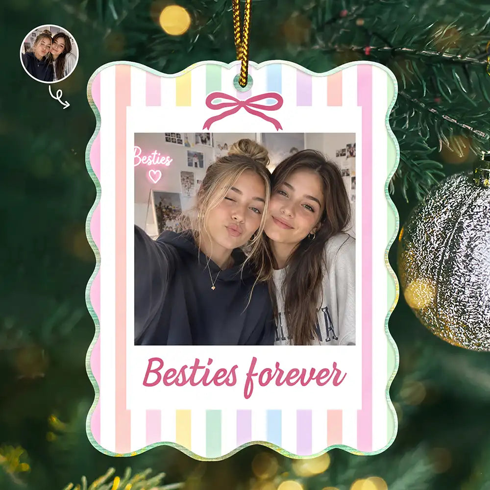 Gift For Bestie,Christmas,Custom Photo,Dynamic Photo,Happy - Custom Photo A True Friendship Is A Journey Without An End Besties Portrait - Personalized Custom Shaped Acrylic Ornament