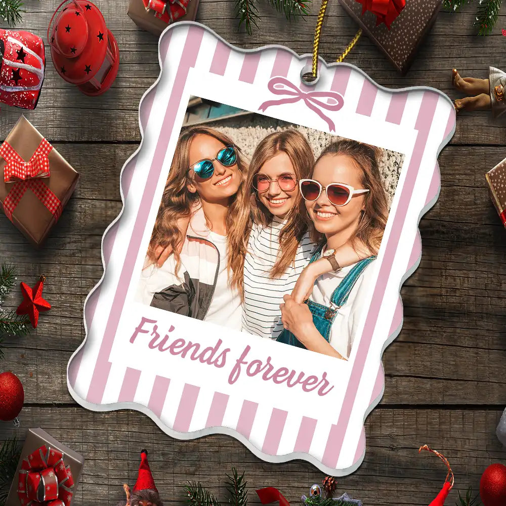 Gift For Bestie,Christmas,Custom Photo,Dynamic Photo,Happy - Custom Photo A True Friendship Is A Journey Without An End Besties Portrait - Personalized Custom Shaped Acrylic Ornament