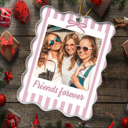 Gift For Bestie,Christmas,Custom Photo,Dynamic Photo,Happy - Custom Photo A True Friendship Is A Journey Without An End Besties Portrait - Personalized Custom Shaped Acrylic Ornament
