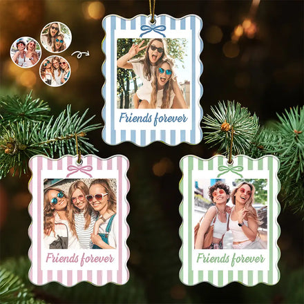 Custom Photo A True Friendship Is A Journey Without An End Besties Portrait - Personalized Custom Shaped Acrylic Ornament