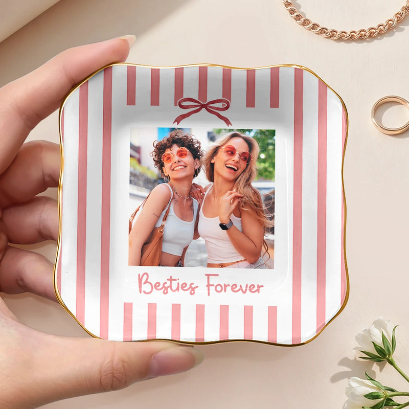 Top Market,Gift For Bestie,Custom Photo,Dynamic Photo,Happy - Custom Photo A True Friendship Is A Journey Without An End Besties Portrait - Personalized Ring Dish