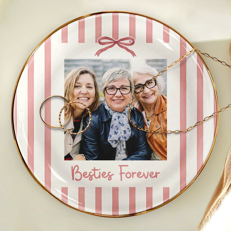Top Market,Gift For Bestie,Custom Photo,Dynamic Photo,Happy - Custom Photo A True Friendship Is A Journey Without An End Besties Portrait - Personalized Ring Dish