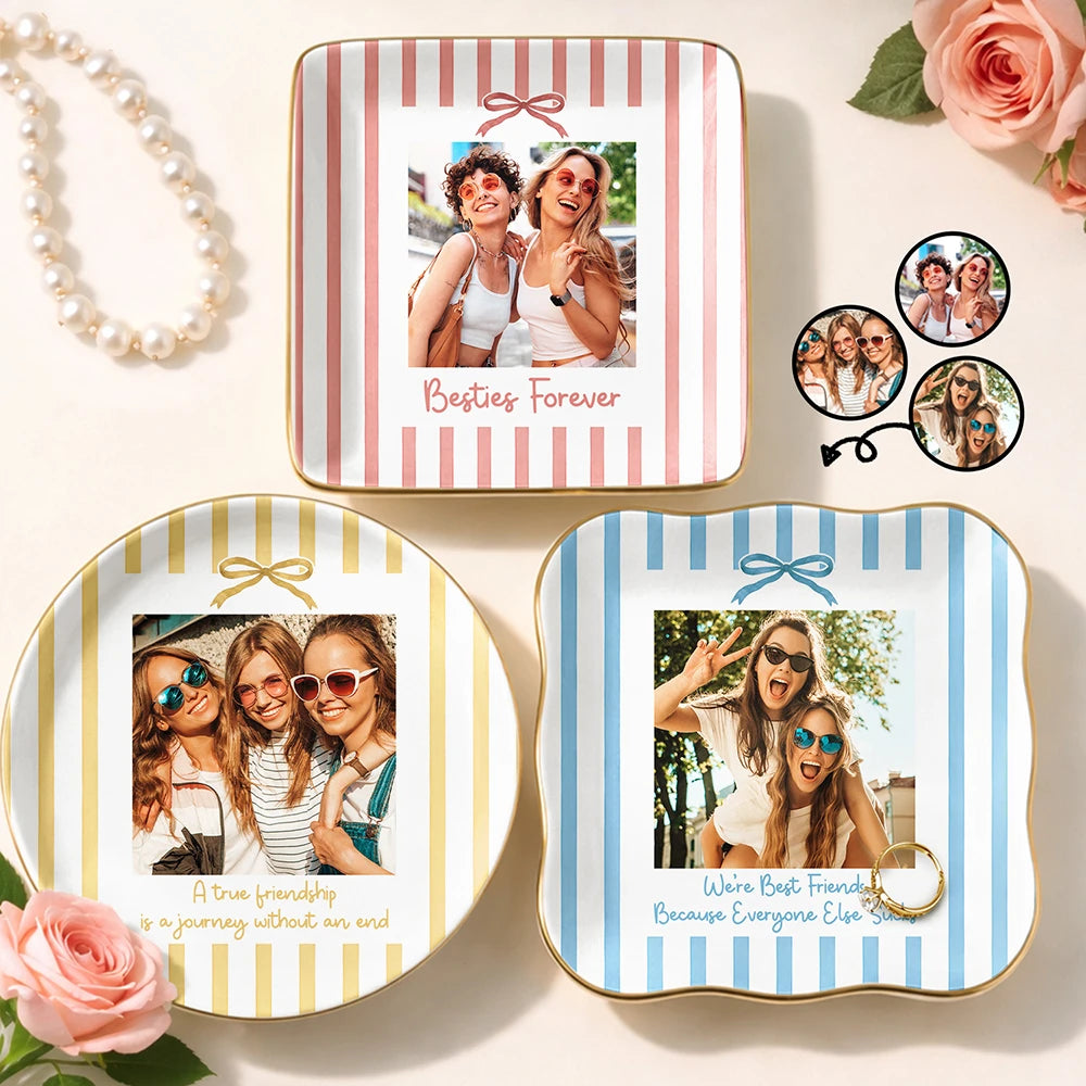 Top Market,Gift For Bestie,Custom Photo,Dynamic Photo,Happy - Custom Photo A True Friendship Is A Journey Without An End Besties Portrait - Personalized Ring Dish
