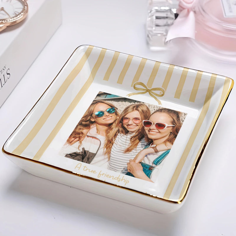 Top Market,Gift For Bestie,Custom Photo,Dynamic Photo,Happy - Custom Photo A True Friendship Is A Journey Without An End Besties Portrait - Personalized Ring Dish