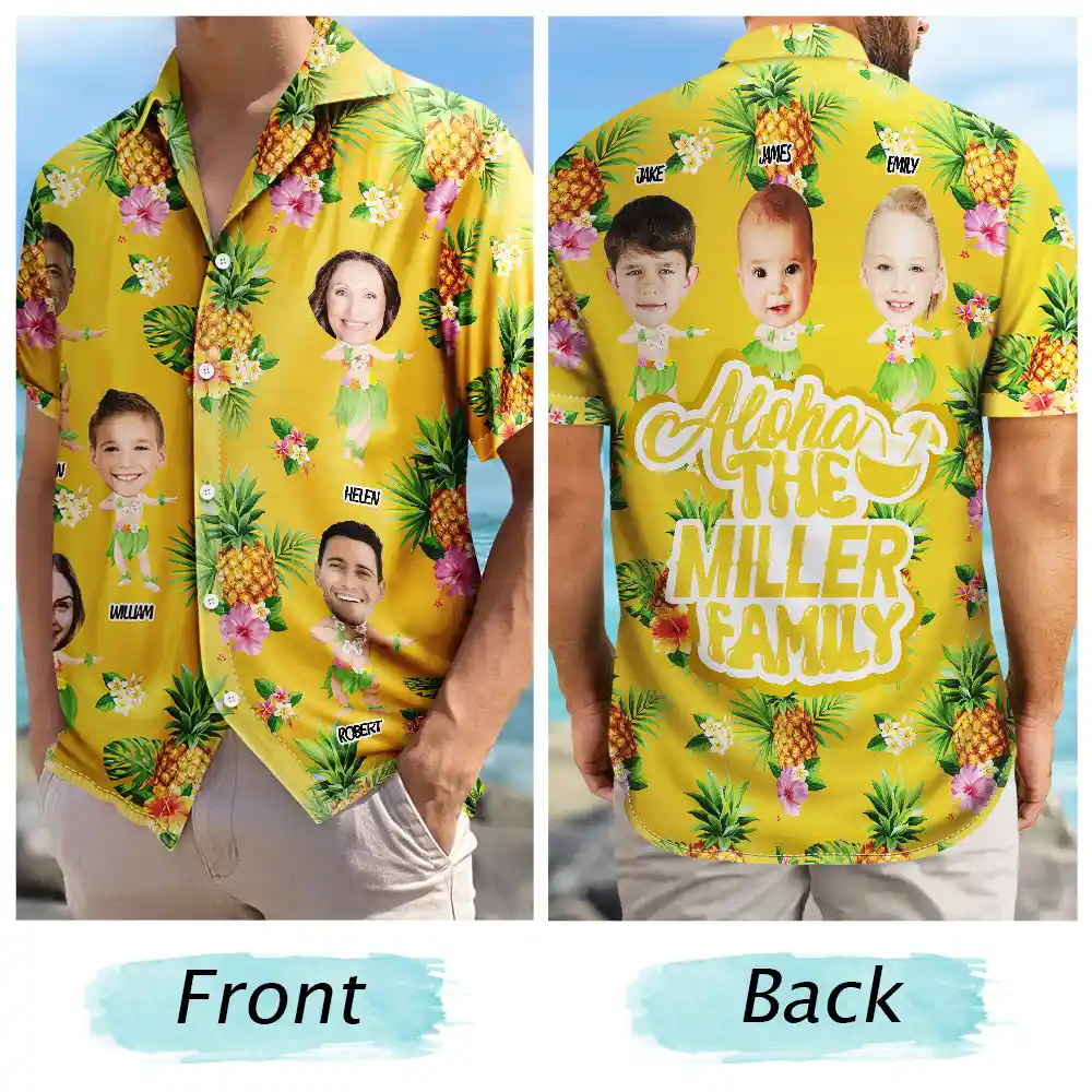 Family, Beach, Summer, Happy, Gift For Bestie, Gift For Yourself, Gift For Women, Gift For Men, Gift For Girlfriend, Gift For Boyfriend, Gift For Couples - Custom Photo Aloha The Family - Personalized Hawaiian Shirt