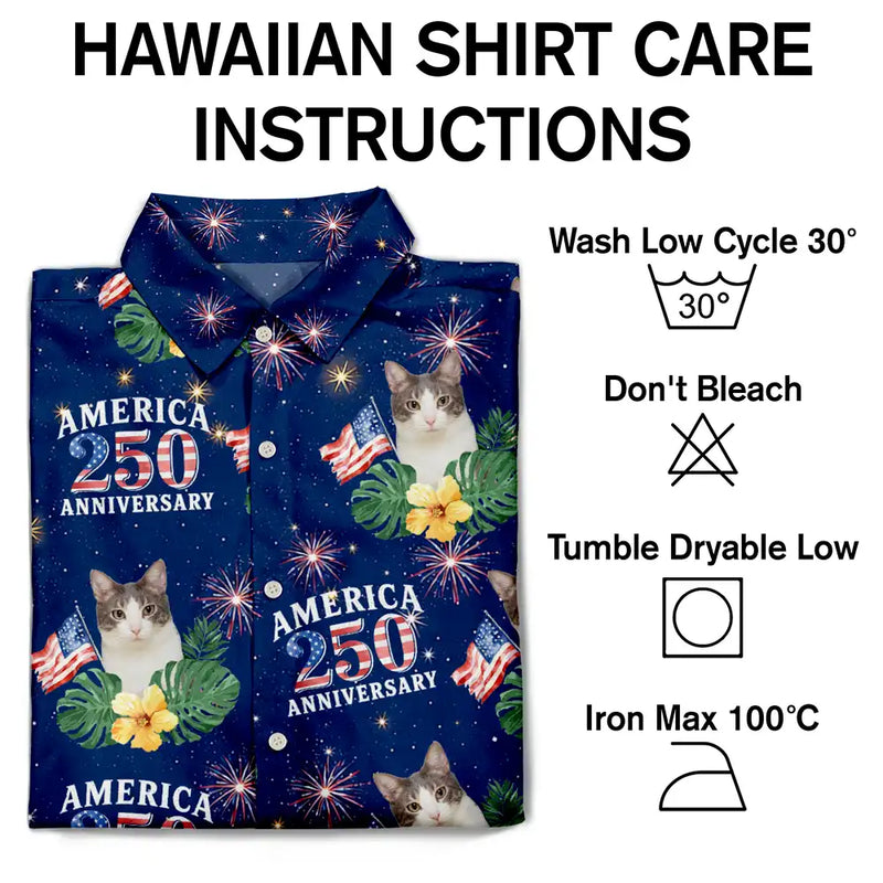 America 250th,Custom Photo,Independence Day,Summer,Pet Lovers,Playful,Remove BG Photo - Custom Photo America 250 Anniversary Dog Cat Pet - Personalized Hawaiian Shirt