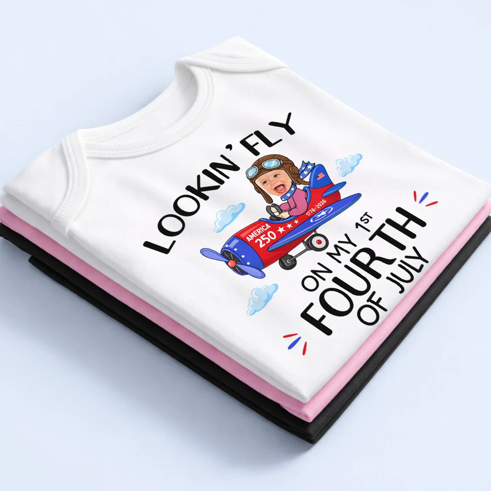 Gift For Kids,Gift For Grandkids,New baby,America 250th,Photo,Playful - Custom Photo America 250 Lookin' Fly Baby - Personalized Baby Onesie
