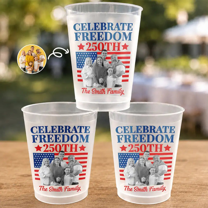 Independence Day,Family,America 250th,Photo,Proud - Custom Photo America 250th Anniversary Proud Family - Personalized Frosted Cups