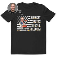 Gift For Yourself,Gift For Men,Gift For Husband,Gift For Boyfriend,Grandpa's Hobby,Gift For Father,Gift For Grandpa,Dad's Hobby,Grilling,Independence Day,Happy,Photo,Icon,Humorous - Custom Photo American Flag Brisket Butts Ribs Freedom - Personalized T Shirt