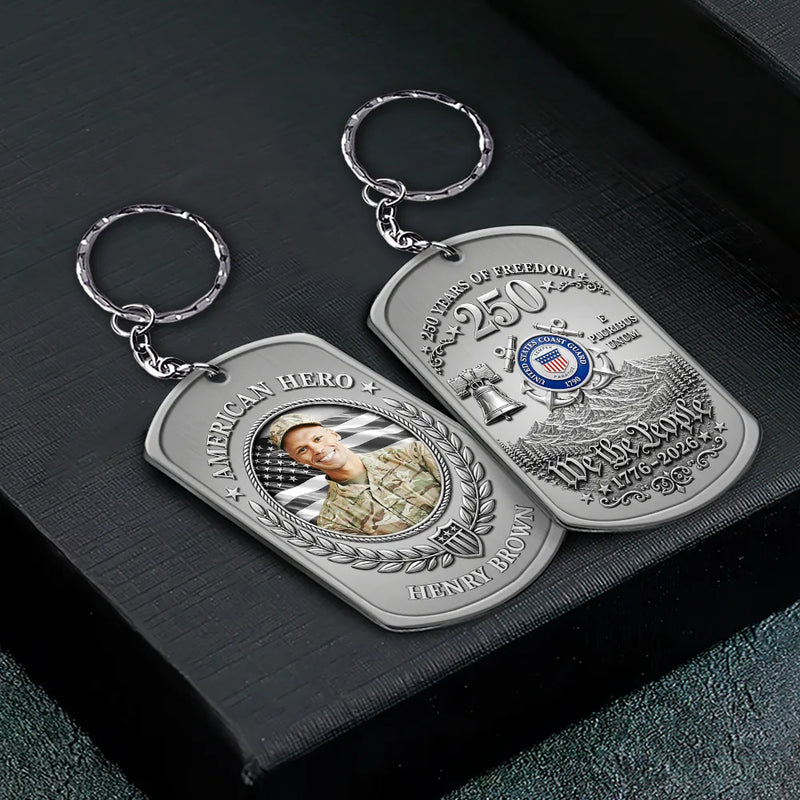 America 250th, Custom Photo, Independence Day, Family, Proud, Remove BG Photo - Custom Photo American Hero 250 Years Of Freedom - Personalized Aluminum Keychain