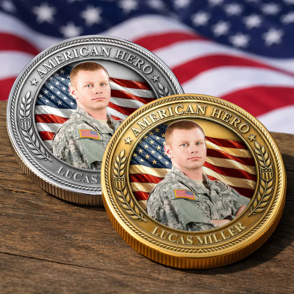 Independence Day,Veteran,Top Market,Photo,Proud - Custom Photo American Hero 250 Years Of Freedom - Personalized Commemorative Keepsake Coin