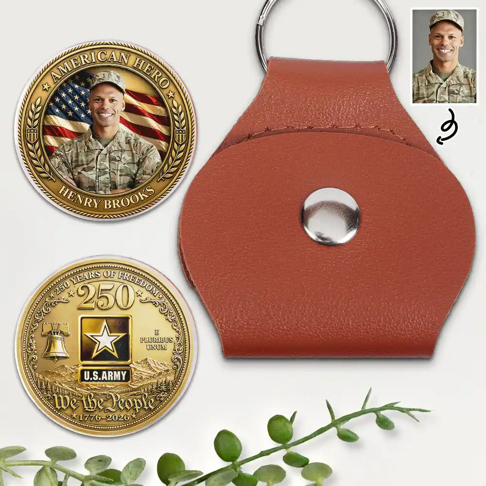 Custom Photo American Hero 250 Years Of Freedom - Personalized Leather Pocket Hug