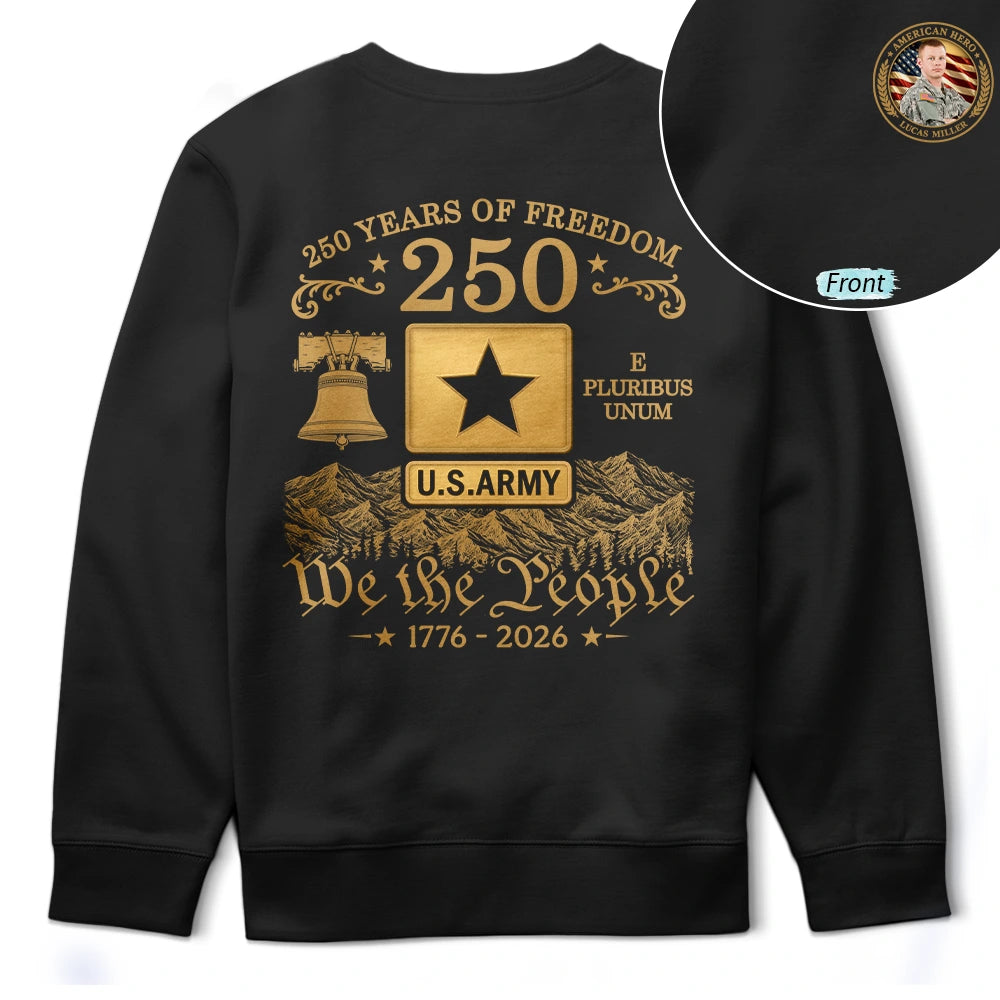 America 250th,Custom Photo,Independence Day,Family,Proud,Remove BG Photo - Custom Photo American Hero 250 Years Of Freedom - Personalized T Shirt