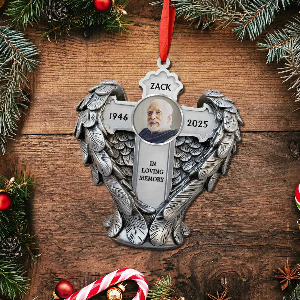 Christian, Family, Memorial, Christmas - Custom Photo Angel Wings Are Always With You - Personalized Metal Ornament