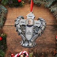 Christian, Family, Memorial, Christmas - Custom Photo Angel Wings Are Always With You - Personalized Metal Ornament