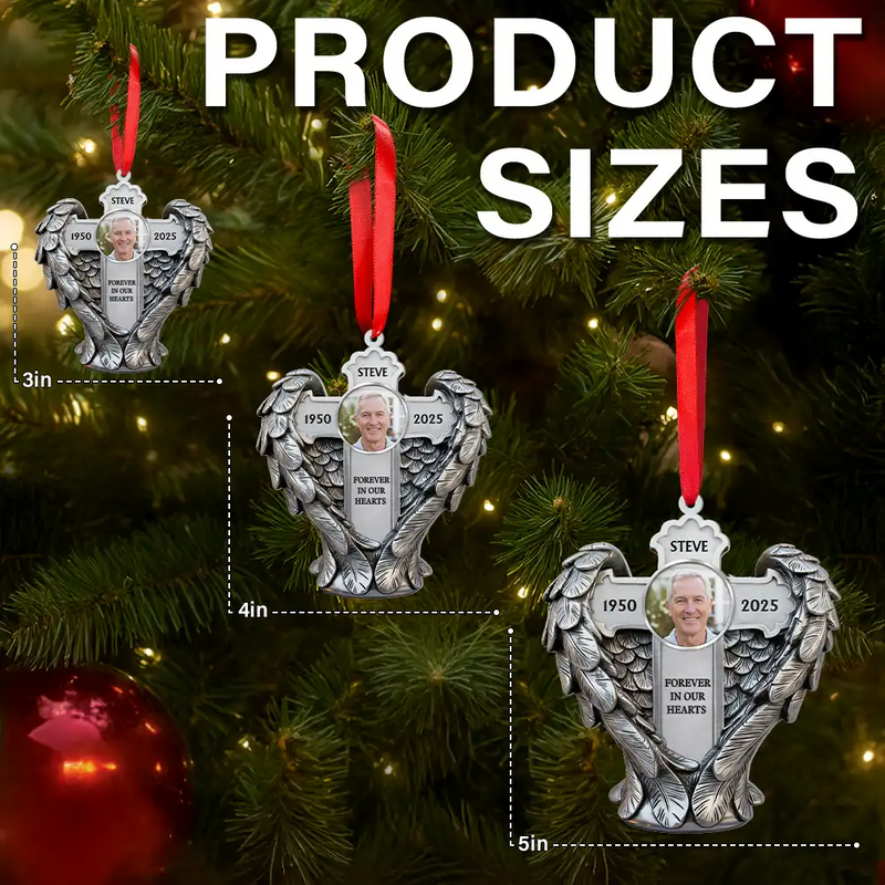Christian, Family, Memorial, Christmas - Custom Photo Angel Wings Are Always With You - Personalized Metal Ornament